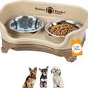 Neater Feeder Express Mess Proof Dog Bowls Elevated for Small Breeds under 15 Lb, Made in USA, No Spill Raised Dog Food Bowl Stand, Stainless Steel Food and Water Bowl Set, Feeding Station, Cappuccino