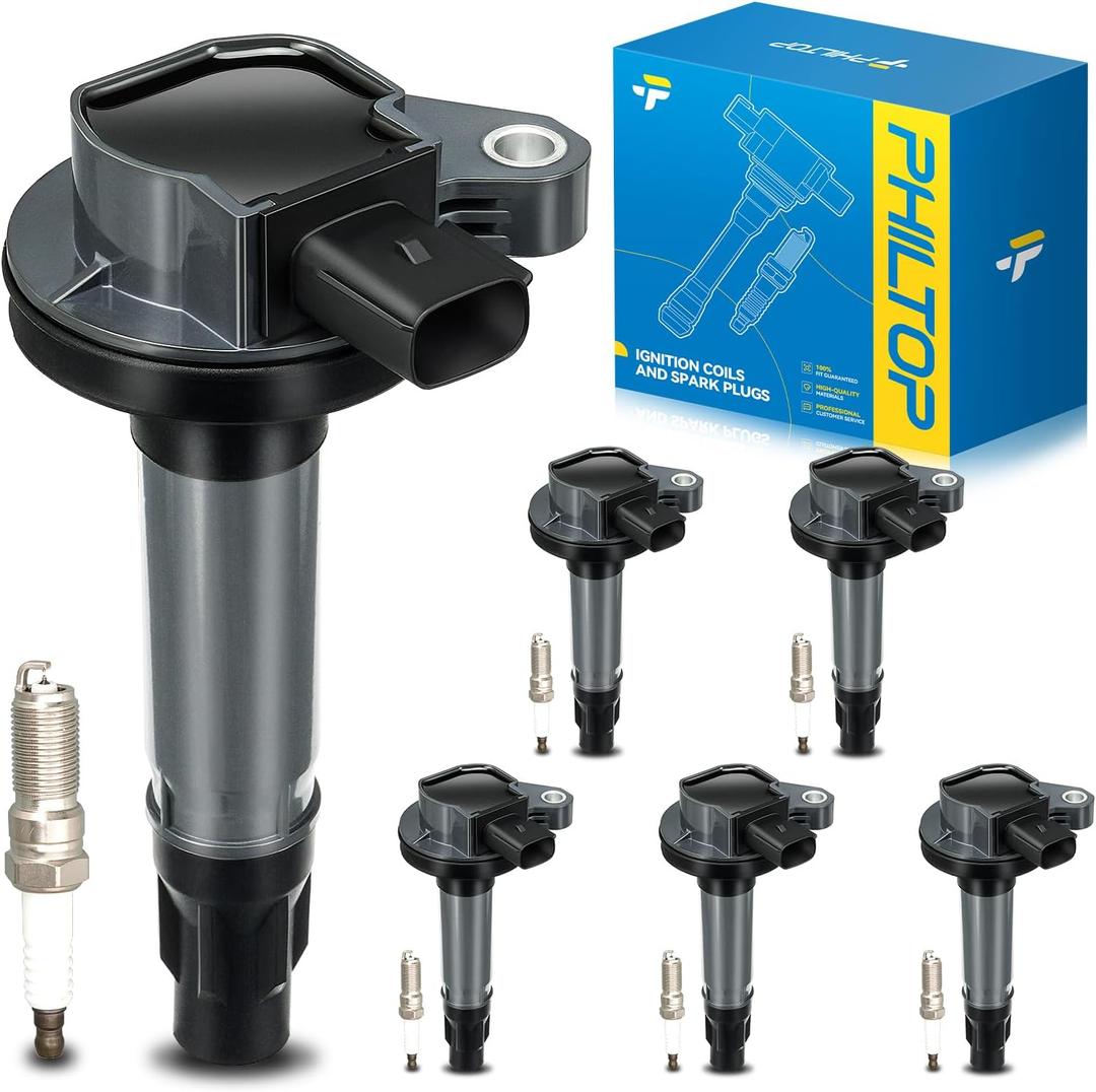 PHILTOP Ignition Coil Pack and Iridium Spark Plugs Fits for Mazda 2008-2014 CX-9, Ford 2007-2010 Edge, 2010-2012 Taurus 3.5L, 2010-2012 Flex 3.5L, Lincoln 2007-2010 MKX, 2007-2010 MKZ, 6PCS UF553