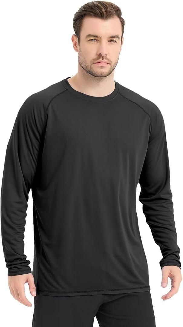 Men's Swim Shirts Long Sleeve Rash Guard UPF Sun Protection Tops (Black, S)