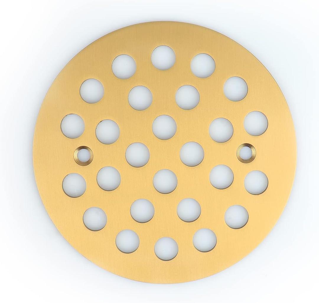 4-1/4 Inch Screw-in Round Floor Drain Cover Replacement Shower Drainer Grates (Brushed Golden)
