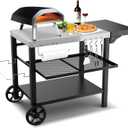 Outdoor Kitchen Island, Grill Table Cart with Drawer, Pizza Oven Stand, Movable 3-Shelf Prep Table with Side Table for Ninja Woodfire, Ooni Pizza Oven, Blackstone Griddle, Cuisinart, Cooking Station (46*22*32)
