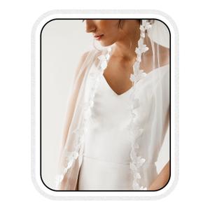 Unsutuo Bride Wedding Veil 1 Tiers Lace Applique Fingertip Bridal Tulle with Hair Comb for Women and Girls (White) (White)