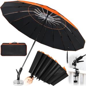 New 60" Folding 16 Ribs Magnetic Umbrella,Designed for Outdoor Work,600lb Strong Suction Hvac Umbrella With Magnetic Base & Clamp,Inverted Ribs,2-in-1 Sun & Rain Protection,Portable for HVAC