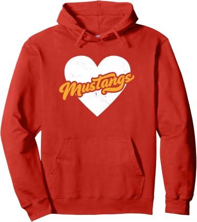 Vintage Mustangs High School Go Mustangs Pride Heart Pullover Hoodie, Red