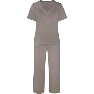 2 Piece Sets for Women Summer Lounge Set Wide Leg Pants Matching Casual Vacation Travel Outfits Beach Clothing(Dark Khaki, XXL)