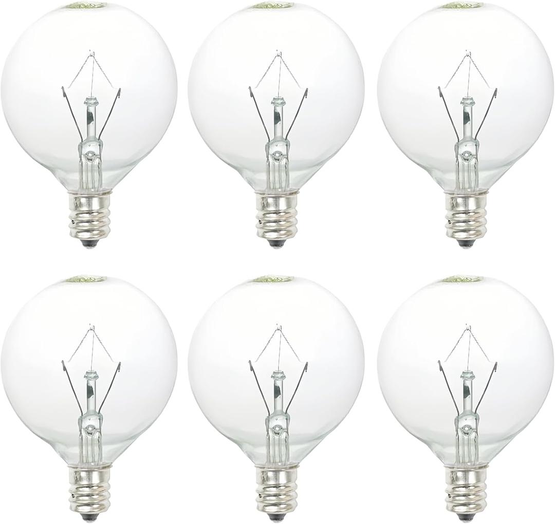 40W Light Bulbs,Wax Warmer Bulbs,E12 Candelabra Base 120 Volt Round Light Bulbs for Full Size Scentsy Warmer ,Wax Melt Warmer,Chandelier Table Lamp Wall Sconces ,Soft Warm White,G50/120V,6 Packs