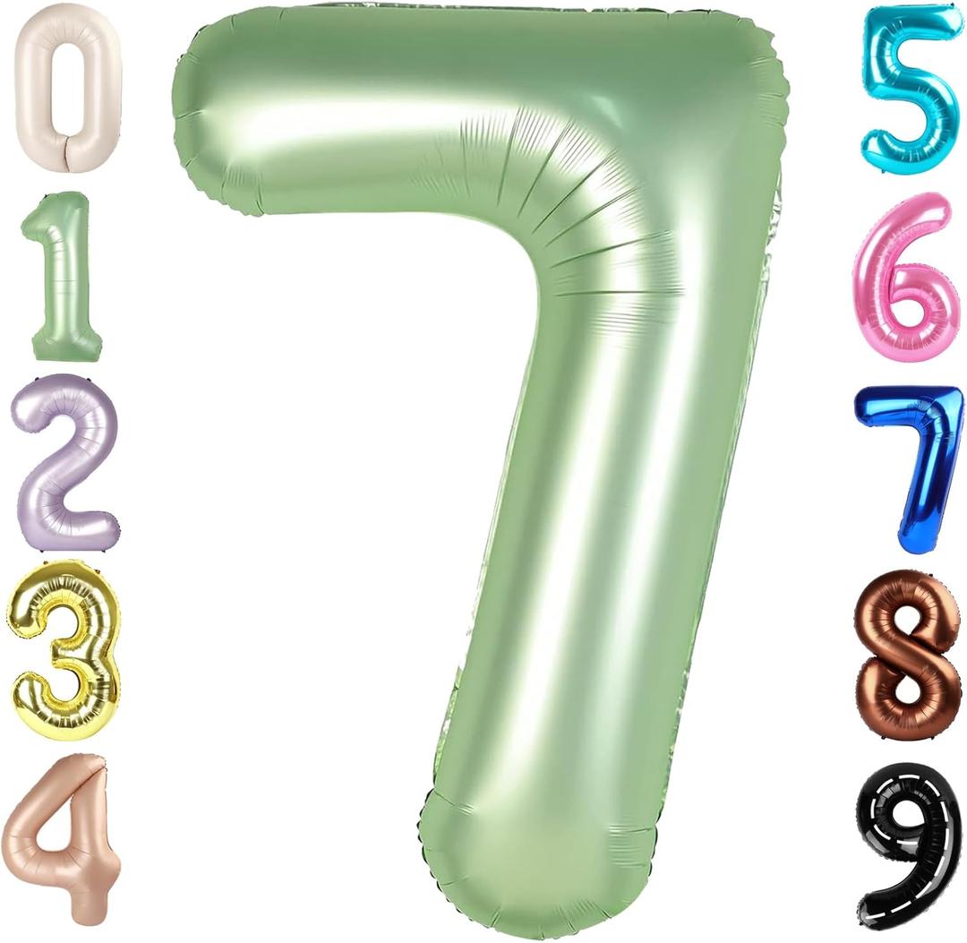 2 x 7 Balloon Numbers 40 Inch, 6 7 Birthday Decorations, Olive Green Seven Birthday Decor, 7 17 27 70 Year Old Balloon Number for Engagement, Wedding, Graduations