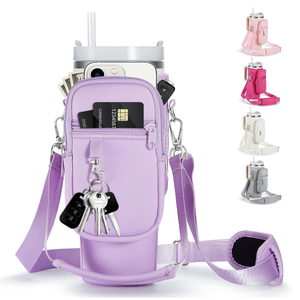 linmaya Water Bottle Carrier Bag for Stanley Cup 40/30oz with Phone Holder Pockets,Neoprene Water Bottle Cross-body Bag with Adjustable Shoulder & Hand Strap Stanley Cup Accessories (black)