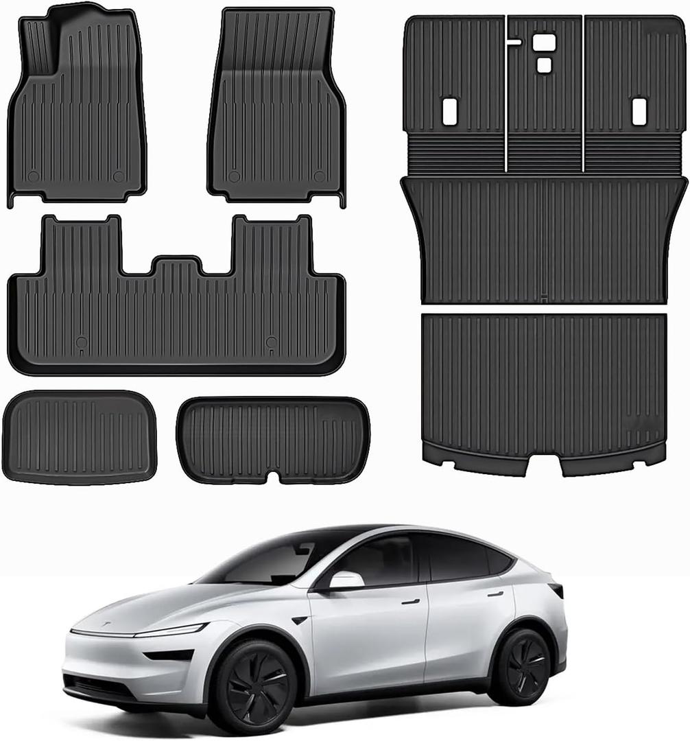Floor Mat for 2025-2026 New Model Y Juniper 7PCS Full Set Floor Mats with Front Rear Cargo Liner & Second Row Seat Back Mats & Anti-Scratch Rear Bumper Guard Mats Interior Accessories