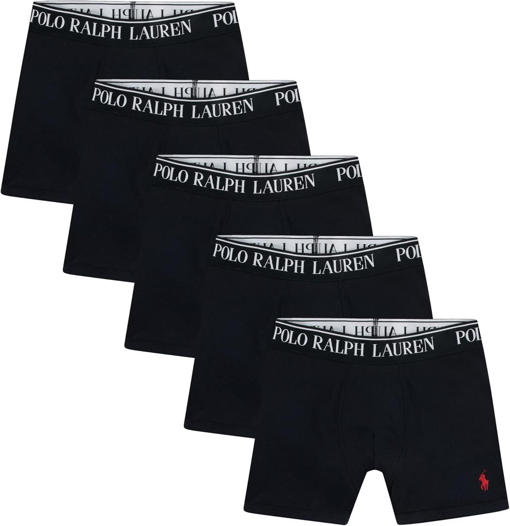 POLO RALPH LAUREN boys 5-pack Boxer Briefs (Medium, Black)