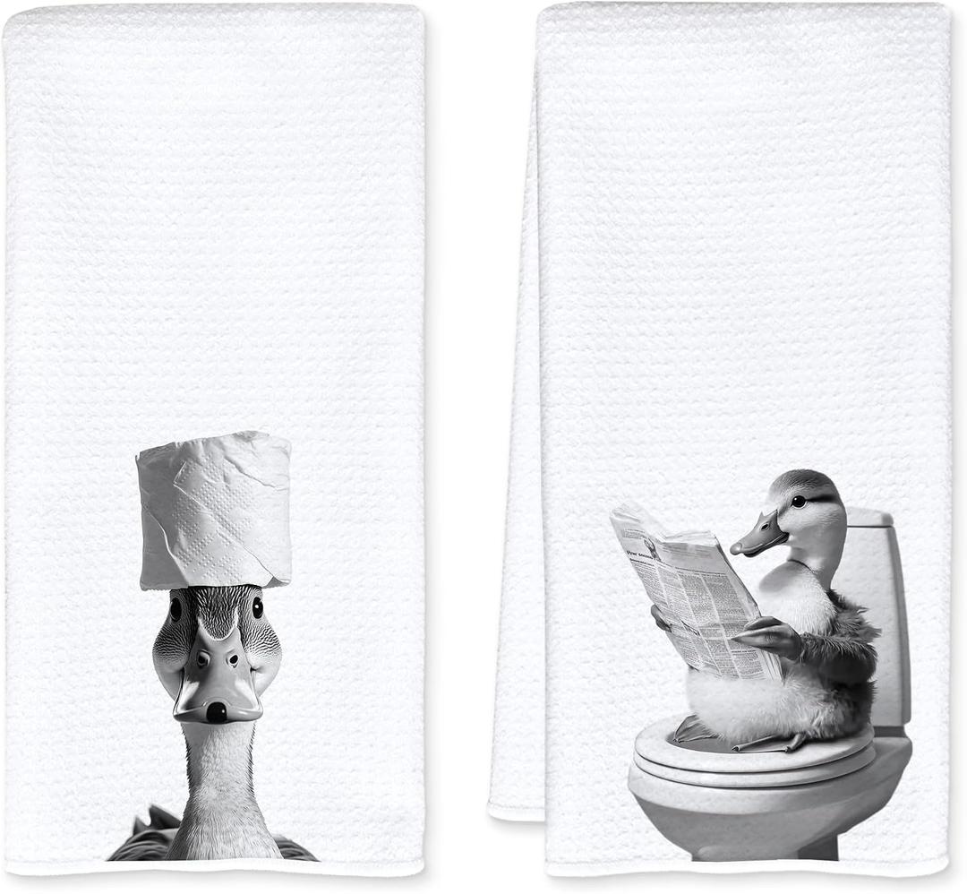 Duck Bathroom Decor Hand Towels, Funny Duck Gifts Decorative Hand Towels for Bathroom, 16x24 Inch Set of 2