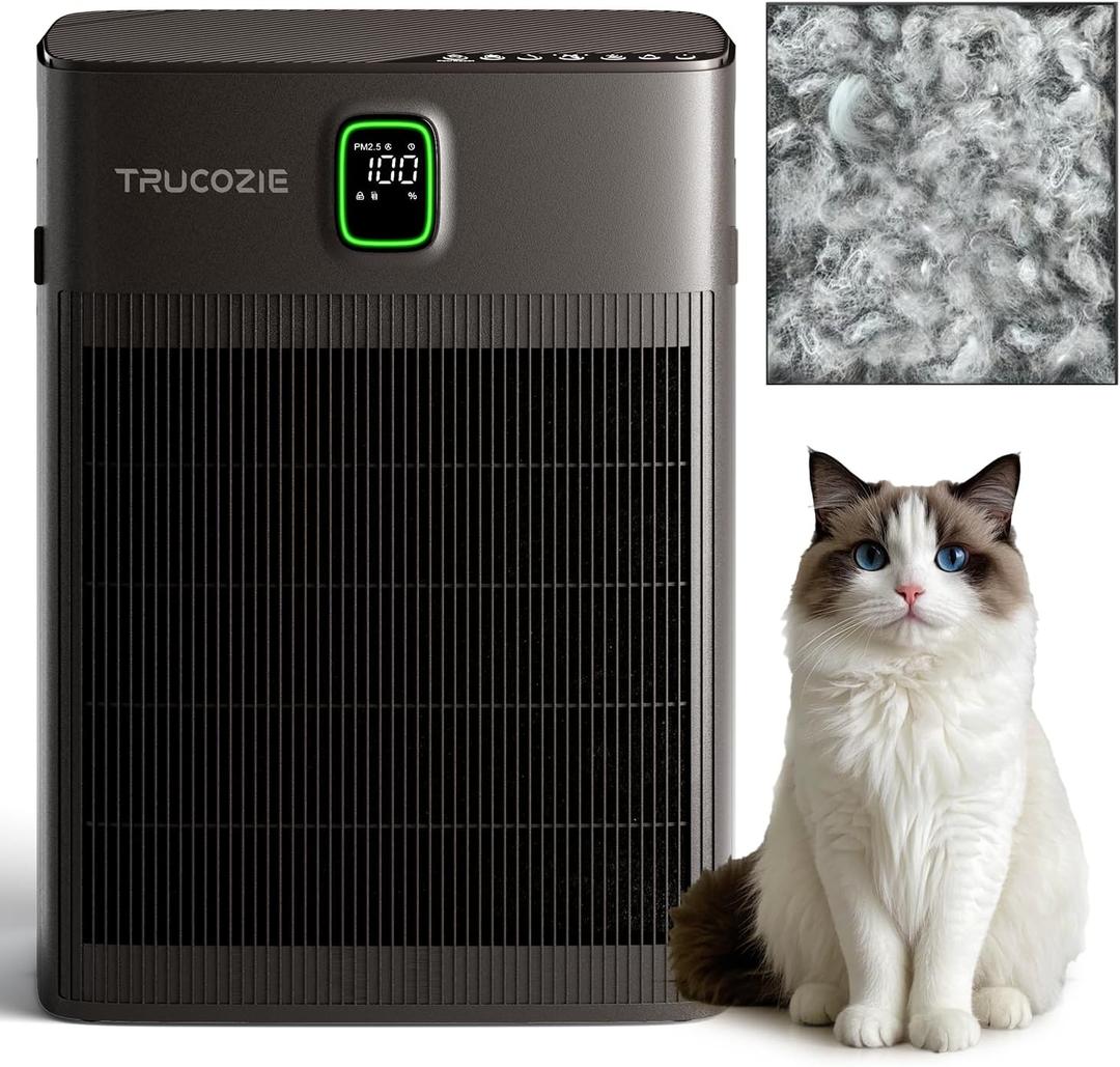 Trucozie T554 Air Purifier for Home Up to 2000 Ft in 1 Hr with Washable Pre-Filter, Air Purifier for Home Pets with PM 2.5 Air Quality Display, Sleep Mode for Allergies, Dust, Smoke, Grayish Brown