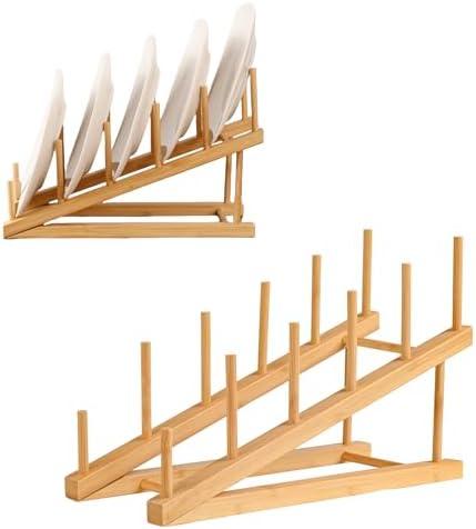 2 Pack Plate Stands For Display,Wooden Plate Holders for Displaying,5-Tier Craft Show Display Stands For Tabletop Book, Artwork, Photo, Record, Magazine and Platter