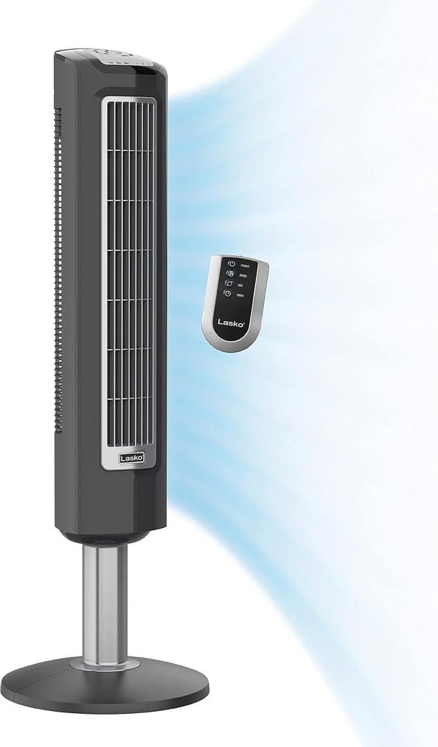 Lasko Wind Tower Oscillating Tower Fan, Remote Control, Timer, 3 Quiet Speeds, for Bedroom, Living Room and Office, 38" Gray, 2519 (38 Inch)
