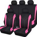 Flying Banner Car Seat Covers Full Set Front Seats and Rear Bench Mesh Fabric Splicing Polyester Cover Black with Pink Color