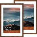 iRahmen 20x30 Poster Frame with 16x24 Mat - Plexiglass Wooden Picture Frames for Photo Wall Gallery Mounting (Dark Brown, Set of 2)