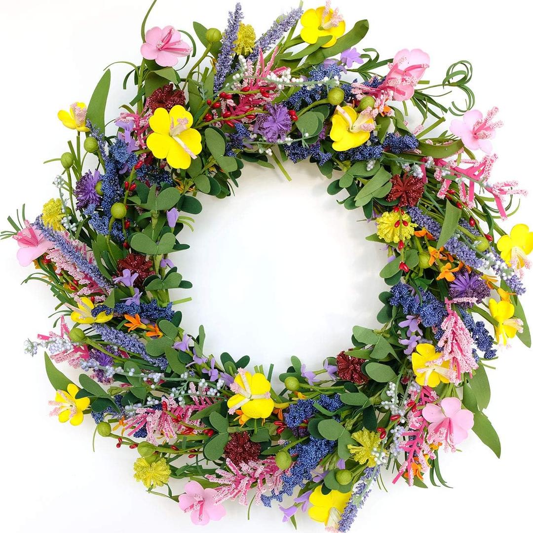 20" Daisy and Lavender Wreaths Colourful Artificial Flower with Berry Wreath Spring Summer Wreath for Front Door Wall Window Wedding Decor 2-Piece 