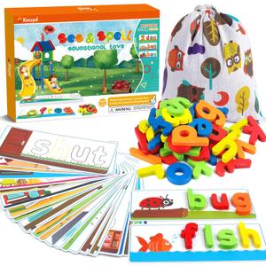 KMUYSL Learning Toys for 3 4 5 6 Years Old Boys and Girls - See & Spell CVC Word Builders with Alphabet Cards for Kids, Preschool Learning Activities Toys, Idea Birthday Gifts for Age 3-5 4-6 Kids