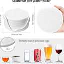 6-Pack Waterpaint Greeting Silicone Coasters with Deep Tray Holder - Double-Sided Drink Coasters - Beverage Mats for Hot or Cold Drinks - Thick, Non-Slip, Non-Stick Silicone with Ceramic Insert (White-2)