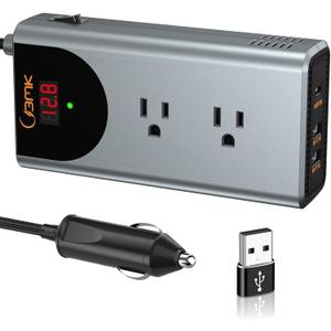 BMK 350W Car Power Inverter, DC 12V to 110V AC Car Inverter with PD 18W USB-C and Dual USB Ports, Power Inverter for Vehicles Converter with Switch and Current LCD Screen