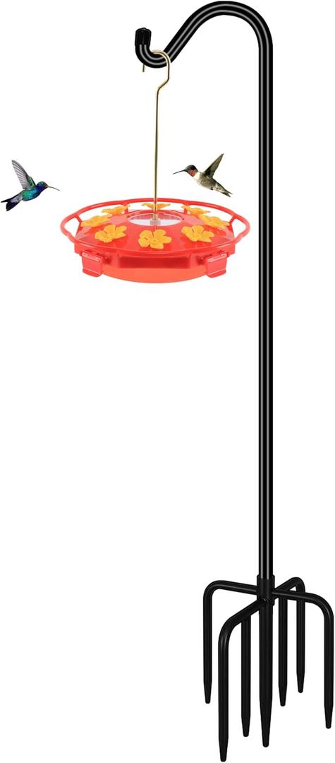 FEED GARDEN 76'' Bird Feeder Pole, Heavy Duty Shepherds Hooks for Outdoor with 7-Prong Base, Adjustable Shepherds Hook for Hummingbird Feeder, Lanterns, Plants, Wedding Decor (1 Pack)
