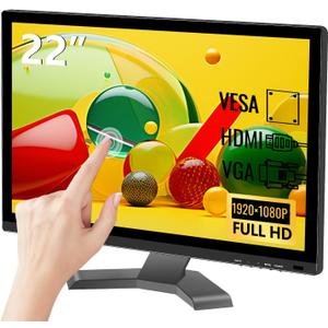 22 Inch Touchscreen Monitor, FHD 1080P Computer Monitor, HDMI VGA USB 10-Point Touch PC Display for Business, VESA, Built-in Speakers, Black