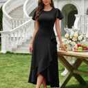 BeryLove Women Formal Party Dress Flutter Short Sleeve Wedding Cocktail Long Evening Dress (Black, XL)