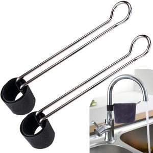 2 Pack Towel Holder for Kitchen Sink CabinetStylish Functional Dish Towel Holder for Multiple Types of Sink faucets (Silver Color)