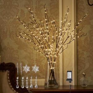 BAOLITVINE Lighted Branches Brown 32IN 200 Warm White Fairy Lights, Lighted Willow Branches with Timer, Dimmer for Home Bedroom Fireplace Christmas Decoration Inside Outdoor