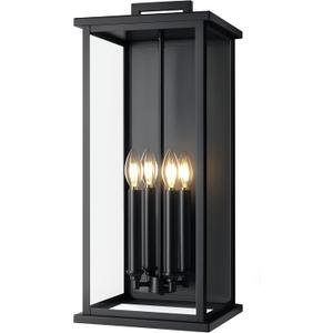 Extra Large Black Outdoor Light Fixtures Wall Mount,Modern Outdoor Wall Lantern,Exterior Porch Garage Light, Outside Sconce for House,Entryway with Thick Glass Shades & E12 Base