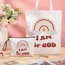 5 x Abbylike 3 Pcs Christian Gifts Set for Women Christian Tote Canvas Bag Makeup Bag and Inspirational Acrylic Keychain, Lds Missionary Gifts, First Communion, Baptism, Bible Book Carry Grocery Travel