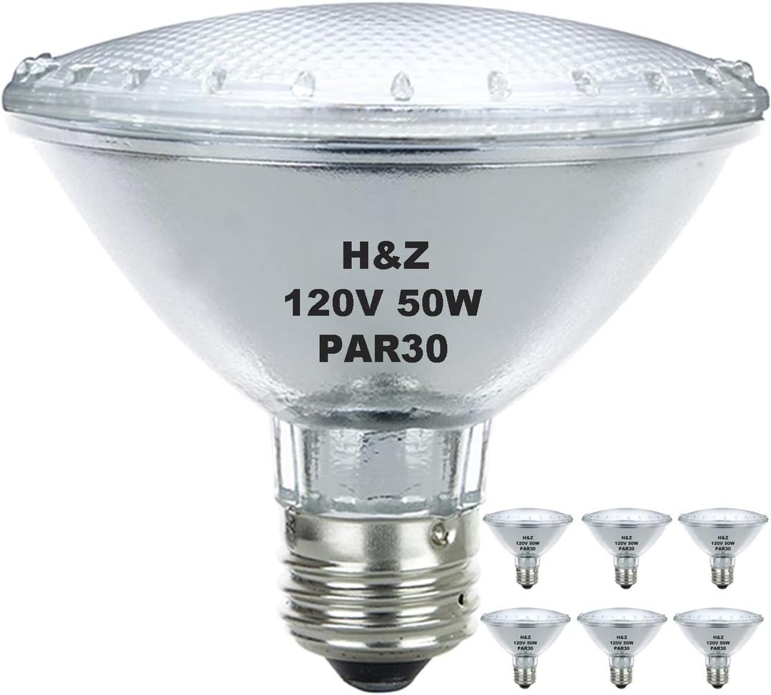 H&Z Par30 Short Neck, 6 Pack High Output Par30s Halogen 50W 120V, Par30 Dimmable Warm White 3000K, 50W Par30 Flood Light with E26 Medium Base for Recessed Trim Lighting, Track Light