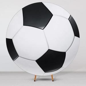 VitalCozy 6.5Ft Round Spandex Backdrop Cover - Sports Theme Arch Backdrop for Party & Photography - Birthday Decoration, No Stand or Balloons Included(Black and White)