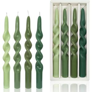 Gradient Color Taper Candles Unscented Candle Sticks 10 inch - Set of 4 Green Tapered Candles for Home Decor Kitchen Decor Wedding Decoration