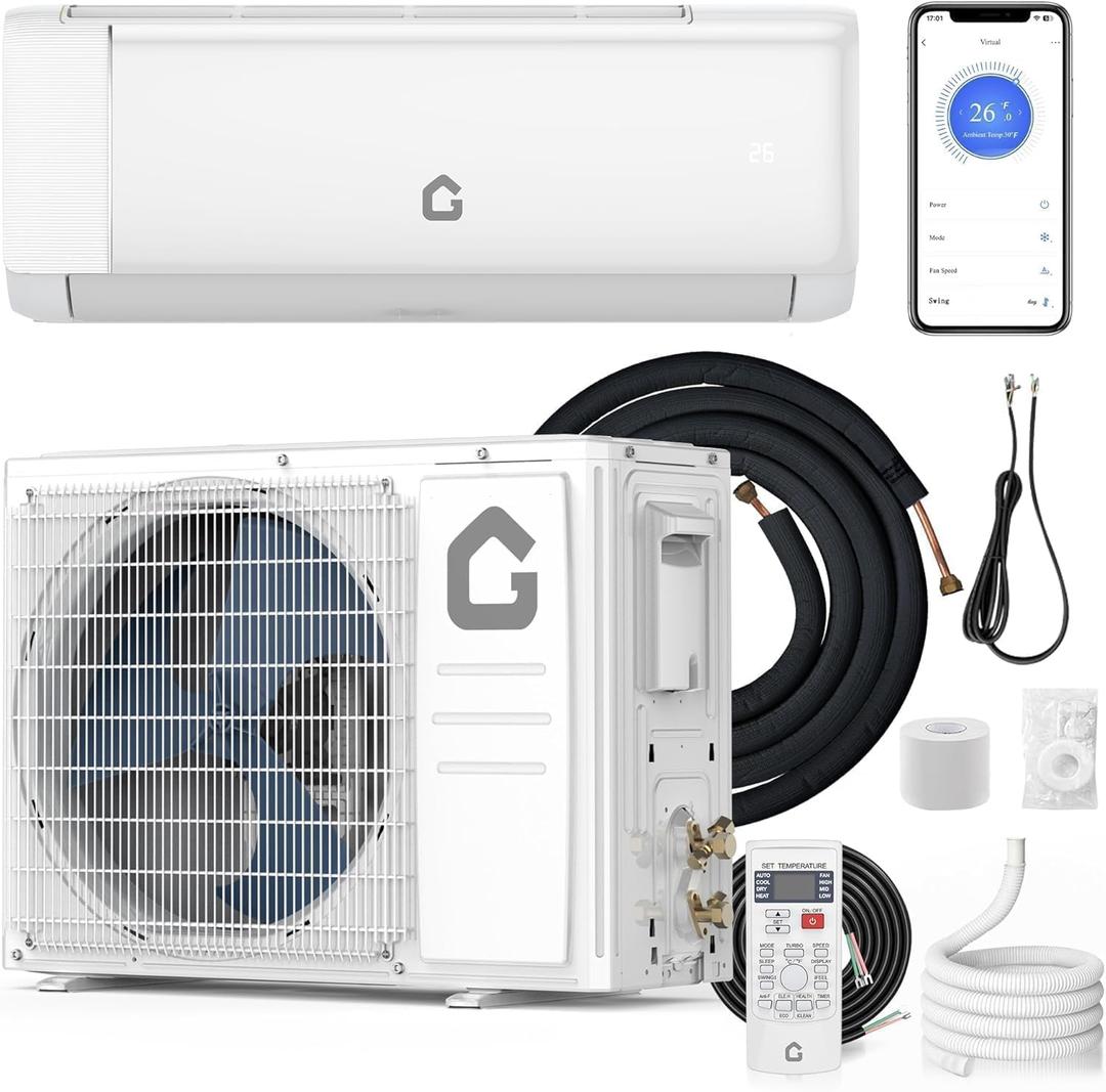 12,000 BTU Mini Split AC/Heating System, Mini Split Air Conditioners, 21 SEER2, Quiet Operation, 115V WIFI Enabled Energy Efficient Mini Split Unit, Installation Kits for Rooms Up to 750 Sq.ft