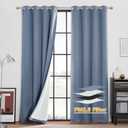 RYB HOME 4-in-1 Dust Filtering Soundproof Blackout Insulating Privacy Window Curtains for Nursery Bedroom Living Room Rivider Sound Absorption Sheet, Stone Blue, W52 x L95 inch, 2 Panels