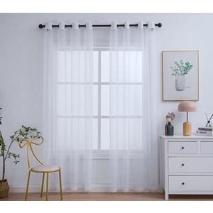 PI Sheer Window Curtains Home Decoration Solid Voile Panels with Ring Top for Bedroom 2 Panels (W52 X L90, Optical White)