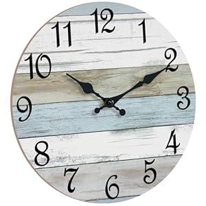 CHYLIN Wall Clock - 18 Inch Silent Non Ticking Wall Clocks Battery Operated, Wooden Rustic Farmhouse Larger Clock Decorative for Living Room, Kitchen (Blue)