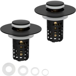 Universal Bathroom Sink Drain Strainer Hair Catcher 2PCS Upgraded with Removable Stainless Steel Filter Basket, 3 in 1 Pop Up Sink Stopper for 1.1''~2.36'' Sink Basin Hole, Matte Black