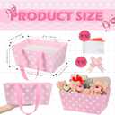 Moinchore 12 Set Pink Basket for Gifts Empty 9.8x6.5'' Pastel Pink Dot Market Tray Cardboard with Bows, Plastic Bags, Twist Tiles, Empty to Fill for Spring Easter Macaron Wedding Birthday Party Supply