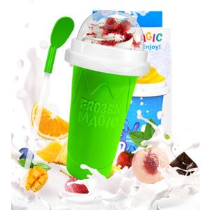 Slushie Cup, DIY Magic Slushy Maker Cups, Portable Slushy Cup for Juices, Milk and Ice Cream Make, Double Layers Silica with Lid & Straw for Kids, Friends, Family (Green)