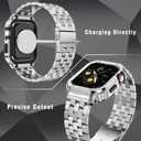 HASLFM Stainless Steel Band with Case Compatible with Apple Watch Series 9 8 7(41mm), 6 5 4 SE3/2/1(40mm), Series 3 2 1(38mm), Metal Protective Bumper Cover for iWatch Bands Men,Silver