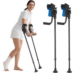 3-Angle Adjustable Forearm Crutches for Adult, Folding Crutches with EVA Elbow Support and Extra-Wide Non-Slip Rubber Pads for Leg Injury, Surgery Recovery, Disabled (1 Pair)