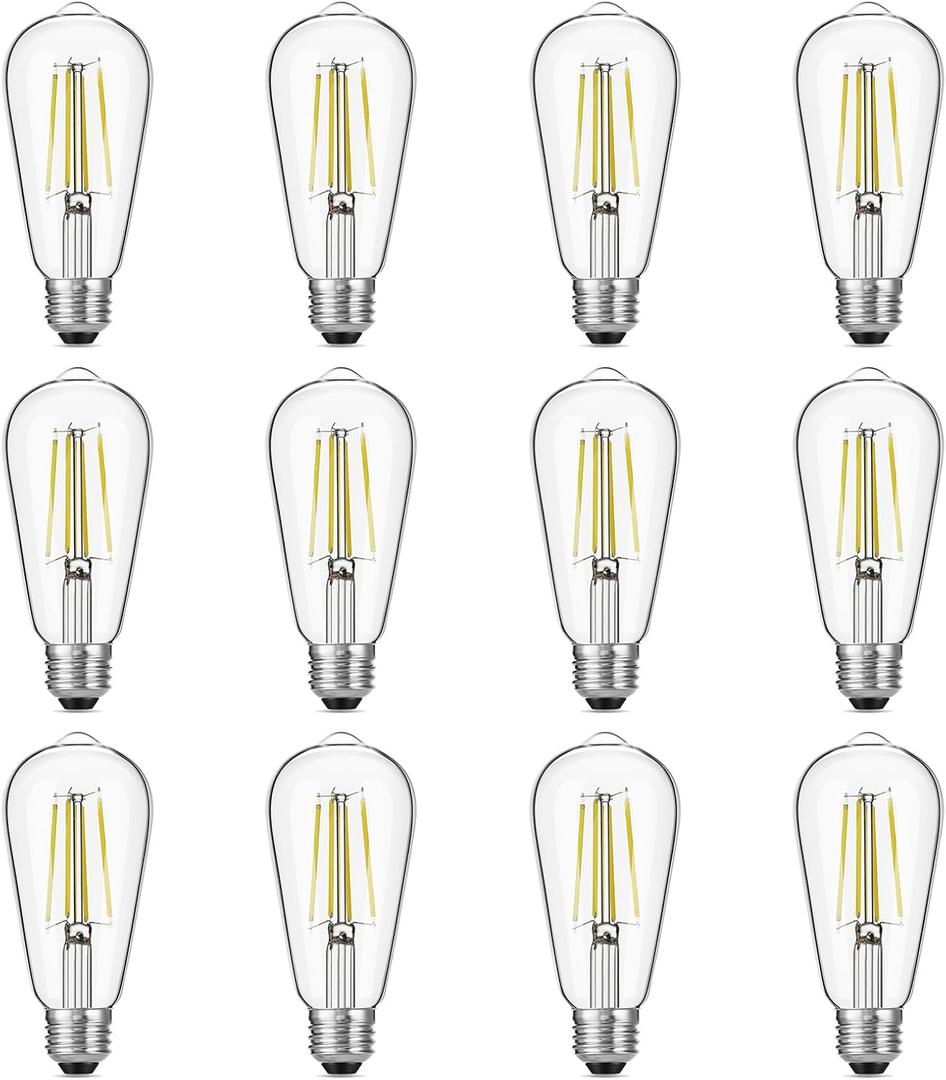 Gozelux Dimmable Vintage LED Edison Bulbs, 6W, Equivalent 60W, 750lm, Daylight 5000K, 90+ CRI, ST58 Antique LED Filament Bulbs, E26 Medium Base, Clear Glass, Pack of 12