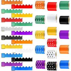 16 Rolls Scalloped Bulletin Board Borders Multicolor Rolled Borders Trim Polka Dot Bulletin Border for Bulletin Boards, Desks, Locker, Homeschool or Classroom Dcor, 16 Colors (Pack of 2)