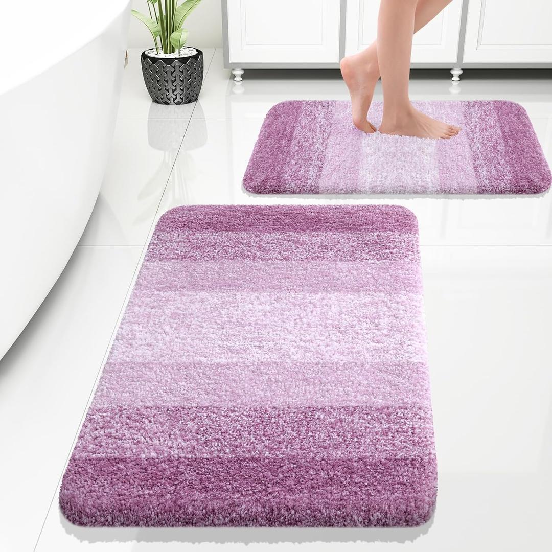 OLANLY Bathroom Rug Set 2 Piece, Soft Absorbent Microfiber Bath Rug Set, Non-Slip, Machine Wash Dry, Plush Shaggy Bath Mats for Bathroom (30"x20"+24"x16", Pinkish-Purple)