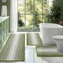 BSICPRO Bathroom Rugs Sets 3 Piece, Toilet Rugs U-Shaped Contour Bath Mat Set, Long Striped Absorbent Non Slip Chenille Shower Mat, Sage (20"x47"+16"x24"+ U Shape 20"x24")