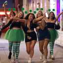 3 Piece Tulle Tutu Costume Set for Women Include Striped Knee Socks, 3 Layered Tulle Tutu Skirt, Pom Pom Headband (Adult, Green)