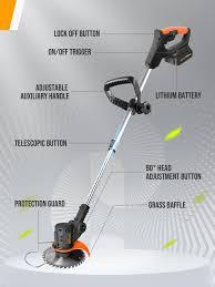 Electric Weed Wacker Cordless Eater Battery Powered, 21V Weed Trimmer with 2 Battery and Charger, 5 Types 26Pcs Blades, 3 in 1 Grass Trimmer/Brush Cutter/Lawn Edger for Garden Yard