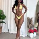 3 Piece Swimsuits for Women Sexy Halter Triangle Thong Bikini Sets with Sheer Mesh Beach Cover Up Dress Vacation Outfits (Yellow, S)